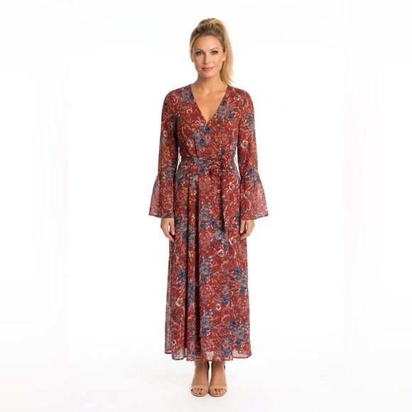 Boohoo Plus Dresses & Skirts - Gabriella bohemian tie detail rust maxi dress​